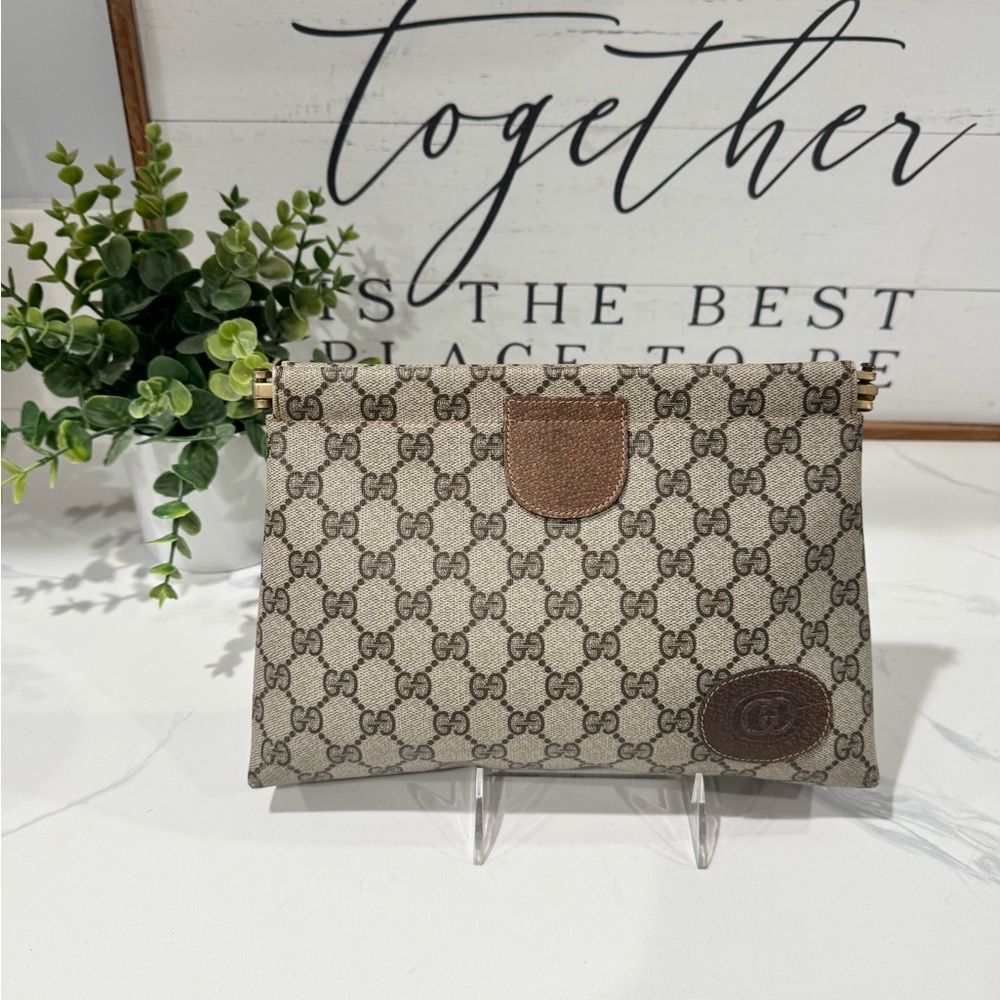 SOLD-Authentic Vintage Gucci Brown Monogram Clutch